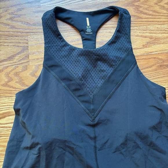 Lucy activewear tank top. Size Small. Black. Built in bra. Preowned. - Picture 2 of 7